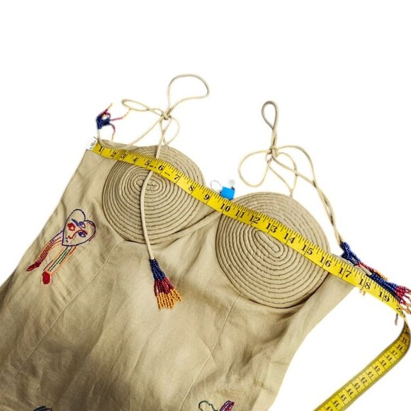 Farm Rio x Anthropologie Embroidered Linen Blend Dress, Beaded, Sz M - Picture 6 of 9